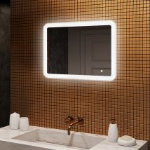 Artforma - Led-badezimmerspiegel, 80x60, Touchschalter , Led Dual, Abgerundeter Spiegel