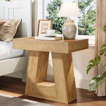 Tribesigns – Table De Chevet Moderne 2 Étages En Bois – Base Trapézoïdale – Finition Grain De Bois – Surface Spacieuse Pour Essentiels De Nuit