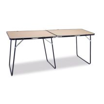 Mesa plegable 160x60 cm tubo azul y tablero beige – Estructura metálica – Ideal para camping y playa