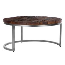 Couchtisch Surabaya Ø 70x35 Cm, Rund, Unikat, Handgefertigt, Massivholz, Akazienholz, Natur/nickel-finish, Stabil & Robust, Moderne Beistelltisch, 