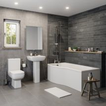 Ceramica - P Shaped 1700 Bathroom Suite Glass Screen Lh/rh Bath Left Hand & Side Panel - White