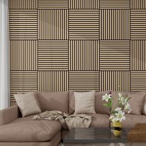 Neu.holz - Set Vang Di 4 Pannelli Murali 3d Fonoassorbenti 60x60 Cm A Listelli Dritti Copertura 1,44 M² - Effetto Noce Chiaro