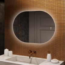 Artforma - Badezimmerspiegel Mit Beleuchtung, 100x70, Touchschalter , Beschlagfrei, Led Dual, Ovaler Spiegel