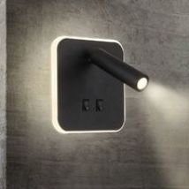 Minkurow Nachttischlampen Led Wandleuchte Hotel Innenleuchten Wand Bett Flur Wandleuchte Mit Schalter 3 W + 10 W (quadrat) Schwarz