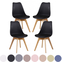 Set Of 4 Lorenzo Scandinavian Minimalist Dining Chairs With Faux Leather Cushions And Solid Wood Legs - Side Chair For Dining Room Kitchen Office - 