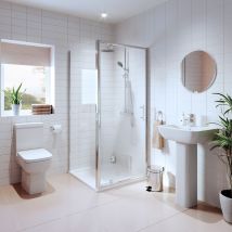 Affine - Bathroom Suite Pivot Shower Enclosure Basin Sink Pedestal Toilet Wc Tray 760mm - White