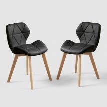Juego De 2 Sillas De Diseño En Madera Y Piel Sintética Para Cocina Spark - Negro