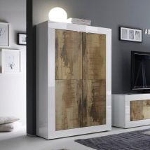 Azura Home Design - Mobile Linea Basic Con 4 Ante In Finitura Bianco Laccato Lucido E Pero