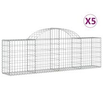 Cestas De Gaviones Muro De Contención Arqueado Valla De Jaula 5 Piezas 200 X 30 X 60/80 Cm Hierro Galvanizado Plata 020040881