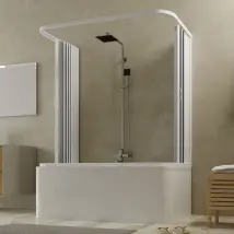 Box Doccia Per Vasca Venusia In Pvc 3 Lati Apertura Scorrevole Centrale A Soffietto Doppia Anta 70 X 170 X 70 X H150 Cm