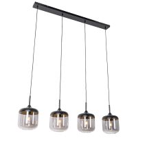 Qazqa - Design Pendant Light Black With Gold And Smoke Glass 4-light - Kyan