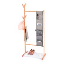 Stender appendiabiti in bamboo con ripiano e multitasca – 65x38x167 cm – 4,2 kg – Ideale per organizzare vestiti e accessori