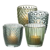 Boltze Windlicht Set Marilu 4-teilig Grün Deko-gläser Kerzen Teelichter 8 Cm