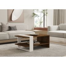 Tavolino Bicolore In Noce E Bianco Con Contenitore, 80x35x50 Cm, Ideale Per Soggiorno O Soggiorno