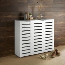 Home Source - Oslo 3 Door White Wooden Shoe Storage Cabinet Rack Stand Cupboard Slatted Doors