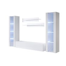 Wohnwand Mit Led Mediawand Möbel Tv Tv-schrank Wohnzimmer Wohnmöbel Anbauwand Möbelkombination Hängend 260cm Luke 8a Weiß Glanz