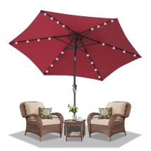 Swanew Ø2.7m Ombrellone Parasole Uv40+ Giardino Ombrellone Solare Con Manovella E Led Rotondo,rosso