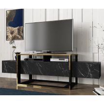 Mueble De Tv Negro Y Dorado, Diseño Elegante Con Amplio Espacio De Almacenamiento, 160 X 49,8 X 46,1 Cm, Para Sala De Estar U Oficina De Lujo.