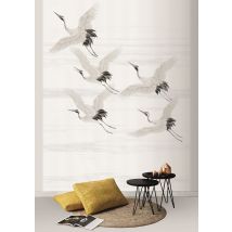 Art For The Home - Papier Peint Panoramique Oiseaux, Le Départ Des Grues Sauvages 200 X 280cm Gris