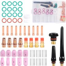 55-piece Tig Welding Torch Accessory Kit For Wp-17/18/26 With Tig Back Cap, Ceramic Nozzles, Glass Cup, Stubby Gas Lens Clamp Body