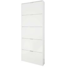 Zapatero Alto Pasillo Color Blanco Brillo 5 Puertas 180x70x17 Cm