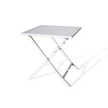 Klappbarer Gartentisch aus Aluminium – L 70 x B 70 x H 73 cm – Zusammengeklappt: L 70 x B 20 x H 100 cm – Grau