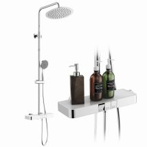 Duschsystem Mit Thermostat Und Glasablage Chrom - 30cm Regendusche Mit Armatur Duscharmatur Komplettset, 3 Strahlarten Handbrause Kopfbrause Und 