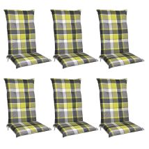 6er Set Hochlehner Auflagen Set 120x50 Cm Polster Grün Kariert