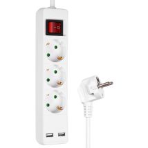 Heitech 3-wege-steckdosenleiste Mit 2 Usb-anschlüssen Geprüfte Mehrfachsteckdose Mit Schalter, Kindersicherung, 1,4 Meter Kabel, Bis Max. 3680 W - 