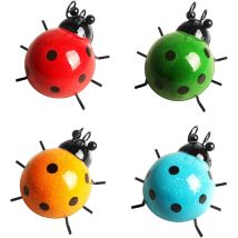 Ineasicer - 4 Piece Metal Ladybug Decoration Metal Ladybug Wall Decor Metal Ladybugs Wall Art For Garden Lawn Home Decor Outdoor Wall Sculptures