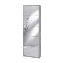Sarmog - Platzsparendes Schmales Schuhregal Mit Fünf Spiegeltüren Beton Cemento 63x29x H190 Cm