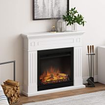 Chimenea eléctrica Tagu Larsen Blanca – 110 cm ancho – 94.9 cm alto – 1500 W – Control remoto – Efecto llama ajustable