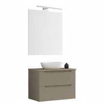 Kibath Mueble De Baño Con Lavabo, Espejo Y Aplique Led Victoria 60x45 Cm Acabado Moka Mate 2 Cajones Suspendido