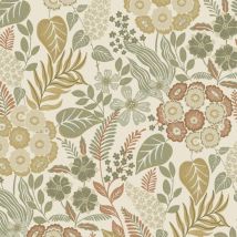 Grandeco Karuna Retro Flowers Green Orange Wallpaper Botanical Paste The Wall