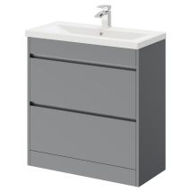 City Gloss Grey 800mm Floor Standing 2 Drawer Vanity Unit And Basin With 1 Tap Hole