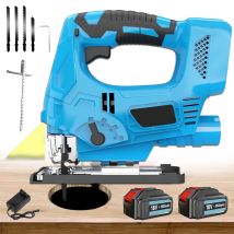 Stichsägen, Akku-stichsäge Ohne Bürsten, 4-gang-stichsäge Für Holz, Metall Und Kunststoff Mit 4 Schneidblättern, Led-arbeitsleuchte, ± 45 °, 2 X 5,5 A