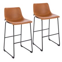 John 2-er Set Barhocker Barstuhl Mit Rückenlehne Retro Kunst-leder Cognac - Svita