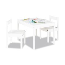 Set Di 3 Sedie Sina 3 Pezzi In Legno, 2 Sedie E 1 Tavolo Per Bambini Da 2 Anni, Laccato Bianco, Confezione Da 3 - Pinolino