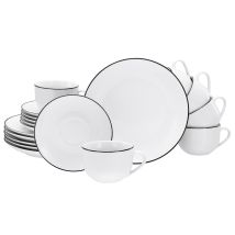 Kaffeeservice 'Black Line' 18-teilig – Porzellan – 6x Frühstücksteller Ø 20 cm, 6x Kaffeetasse 200 ml, 6x Untertasse Ø 14 cm