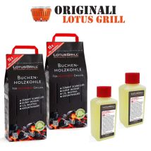2x Lotusgrill Charbon De Bois De Hêtre 2,5 Kg Sac Incl. 2x Lotusgrill Pasta 200ml, Tous Deux Conçus Pour Les Raucharmes De Barbecue Avec Lotusgrill