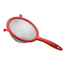 Colador de acero inoxidable y plástico 8 cm – Color rojo y cromo – Diseño ergonómico – Ideal para escurrir pasta y lavar frutas