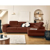 Lisa Design - Zaria - Ecksofa Rechts 5-sitzer Schlaffunktion Und Bettkasten Und Kopfstützen Großer Geripptem Cord - Terrakotta