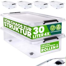 Scatola In Plastica Contenitore Con Coperchio Impilabile Trasparente Ruote Chiusura A Scatto Salvaspazio Senza Bpa 60l/30l 4x 30l (de) - Deuba