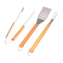 Set Mit 3 Zubehörteilen Aus Rostfreiem Stahl Mit Bambusgriff Zum Grillen Und Plancha-grillen
