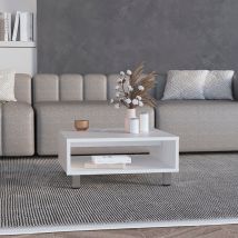 Tuhome Concept - Mesa De Centro Eclipse En Melamina Con Estantes Inferior Y 4 Patas , Blanco , 26.9 Cm X 60 Cm X 60 Cm