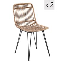 Nordlys - Lot De 2 Chaises Metal Et Rotin Naturel