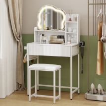 Dressing Table With Led Lighted, Cloud Shape Mirror Makeup Vanity Desk With 5 Hooks, Bedroom