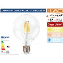 Universo G125-18w Lampadina Led Attacco E27 18w Globo G125 A Filamento Vetro Trasparente 2380 Lumen 2700k - 4000k - 6500k - Colore Luce:bianco Caldo