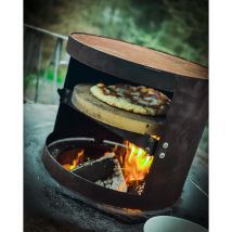 Pizzaofen Für Feuerplatte Mit Smoker Funktion Aus Cortenstahl Mit Eichenholzgriff - Deinwerk