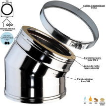 Coude 30 Degrés Conduit Double Paroi Isolé Edilinox - Diamètre 100 Mm